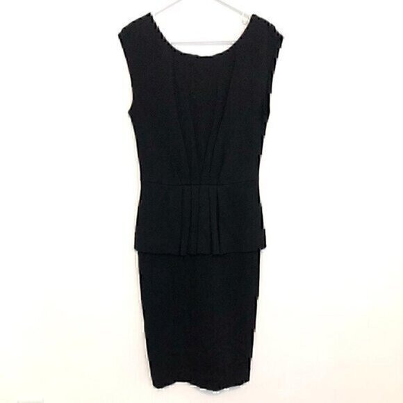 TAYLOR Solid Black Pleated Gathered Sleeveless Ponte Knit Peplum Sheath Dress 6 - Picture 1 of 12